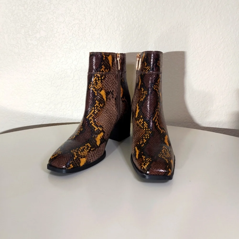 Franco Sarto Leather Snake Patterned Ankle Boots - Picture 10 of 10